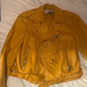 Yellow Zara XS  faux leather biker jacket